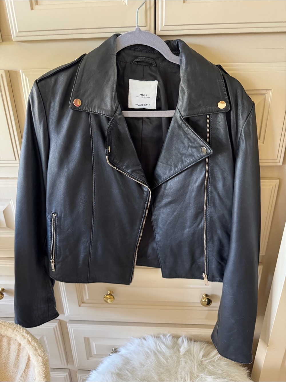 MNG by Mango Black Leather Asymmetrical Moto Jacket